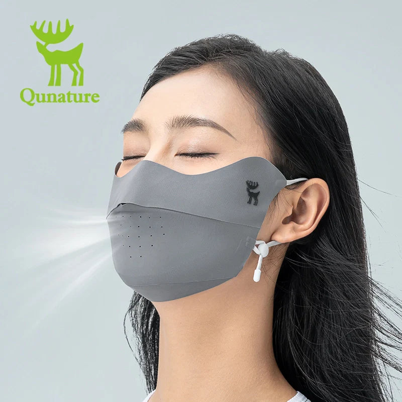 Qunature Global UV protection cool face mask, breathable with eye coverage, adjustable fit, reusable face mask for outdoor use.