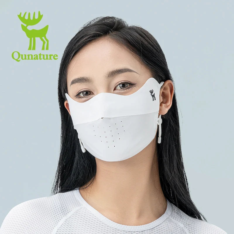 Qunature Global UV protection cool face mask with breathable fabric, eye coverage, adjustable fit, reusable, and stylish design.