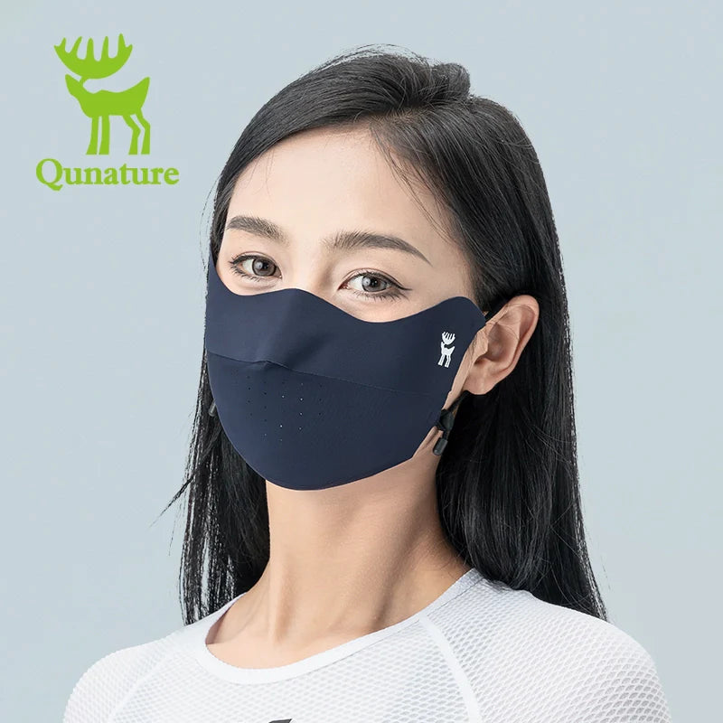 Qunature Global UV protection cool face mask with breathable fabric, eye coverage, adjustable fit, and reusable design.