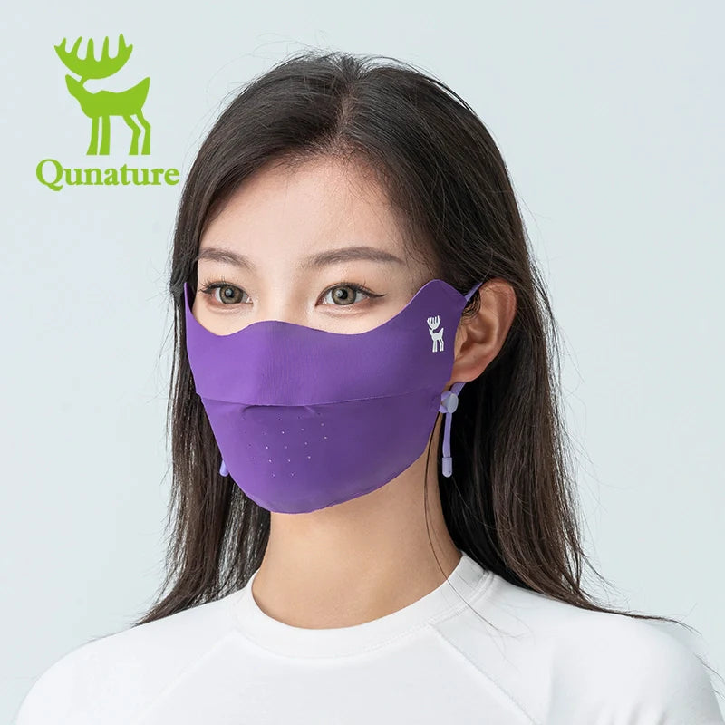 Qunature Global UV protection cool face mask with breathable fabric, eye coverage, adjustable fit, reusable, and comfortable for outdoor wear.