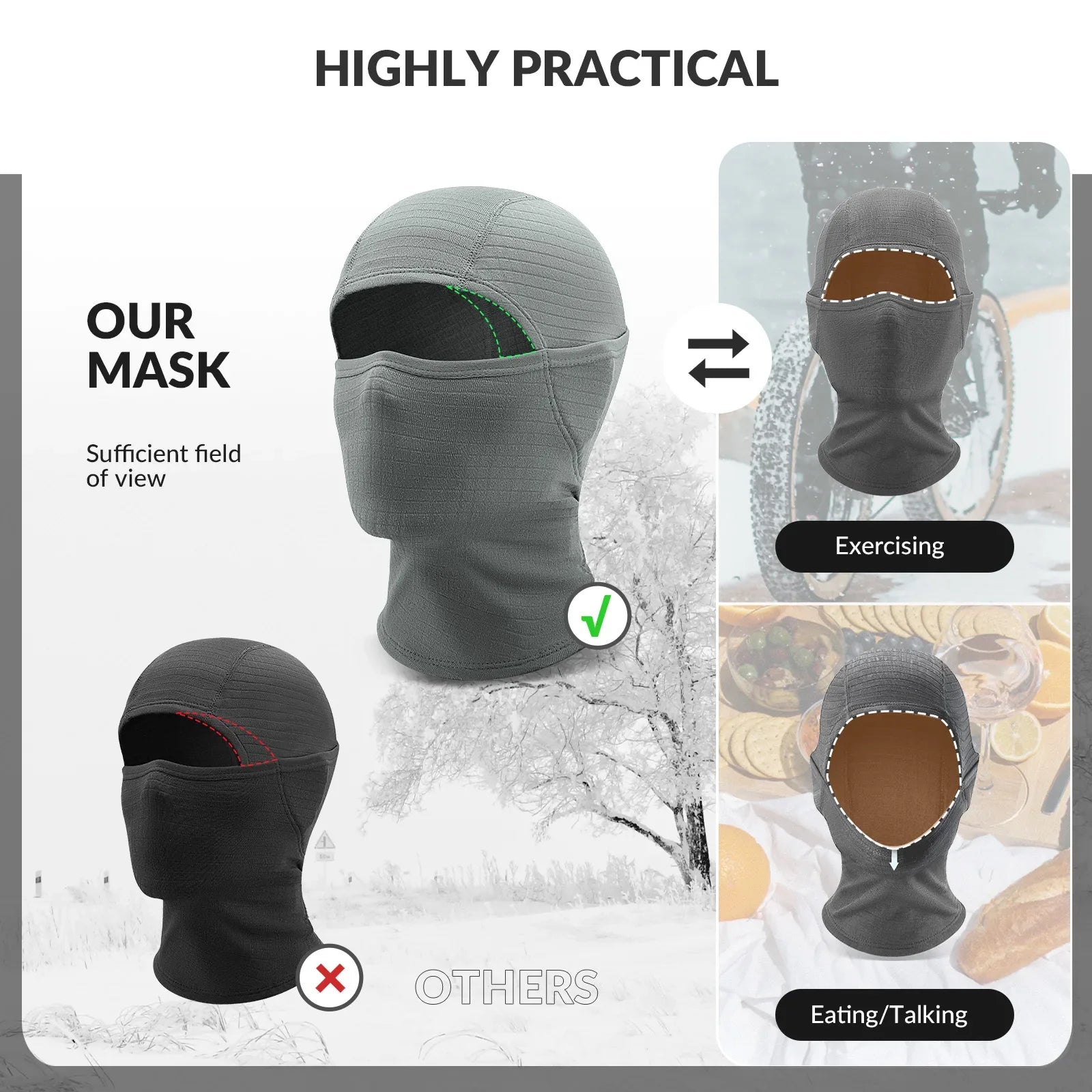 Qunature Global waffle grid hooded mask with full-face coverage, cold protection, and comfortable fit for head and face.