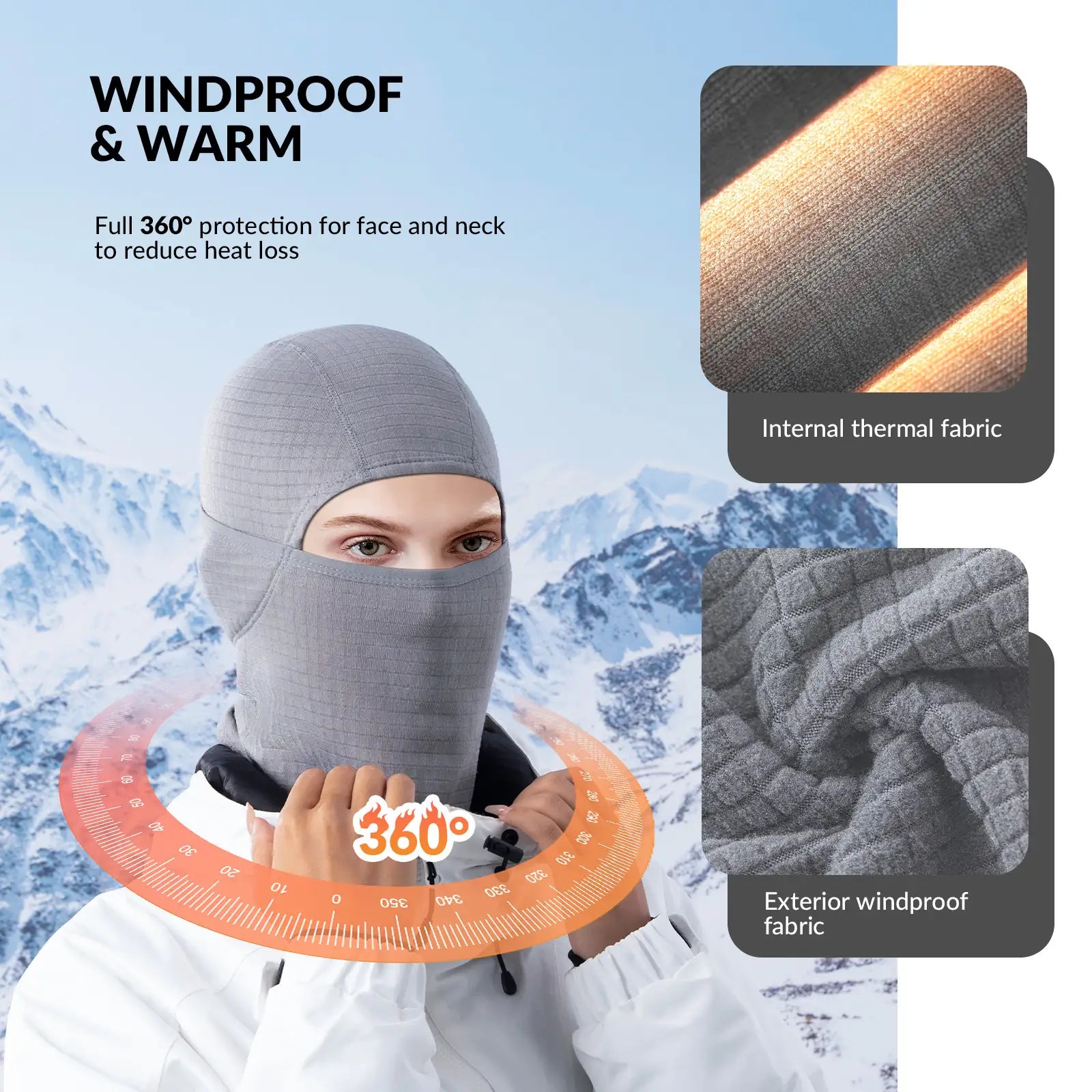Qunature Global waffle grid hooded mask with full-face cold protection and comfortable fit, designed as a head cover for outdoor warmth.