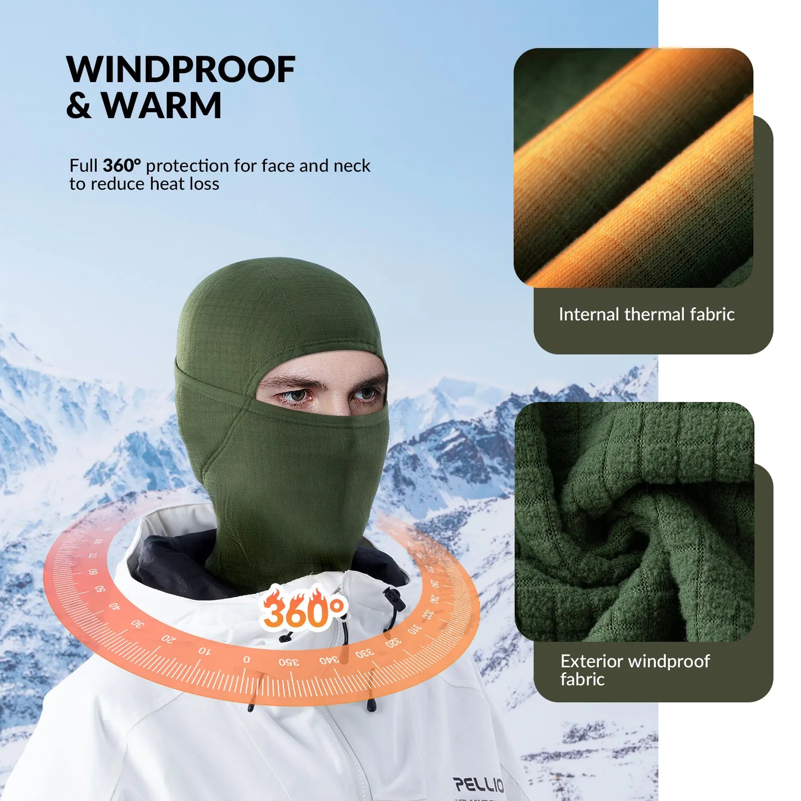 Qunature Global waffle grid hooded mask with full-face cold protection and comfort fit, designed as a versatile head cover.