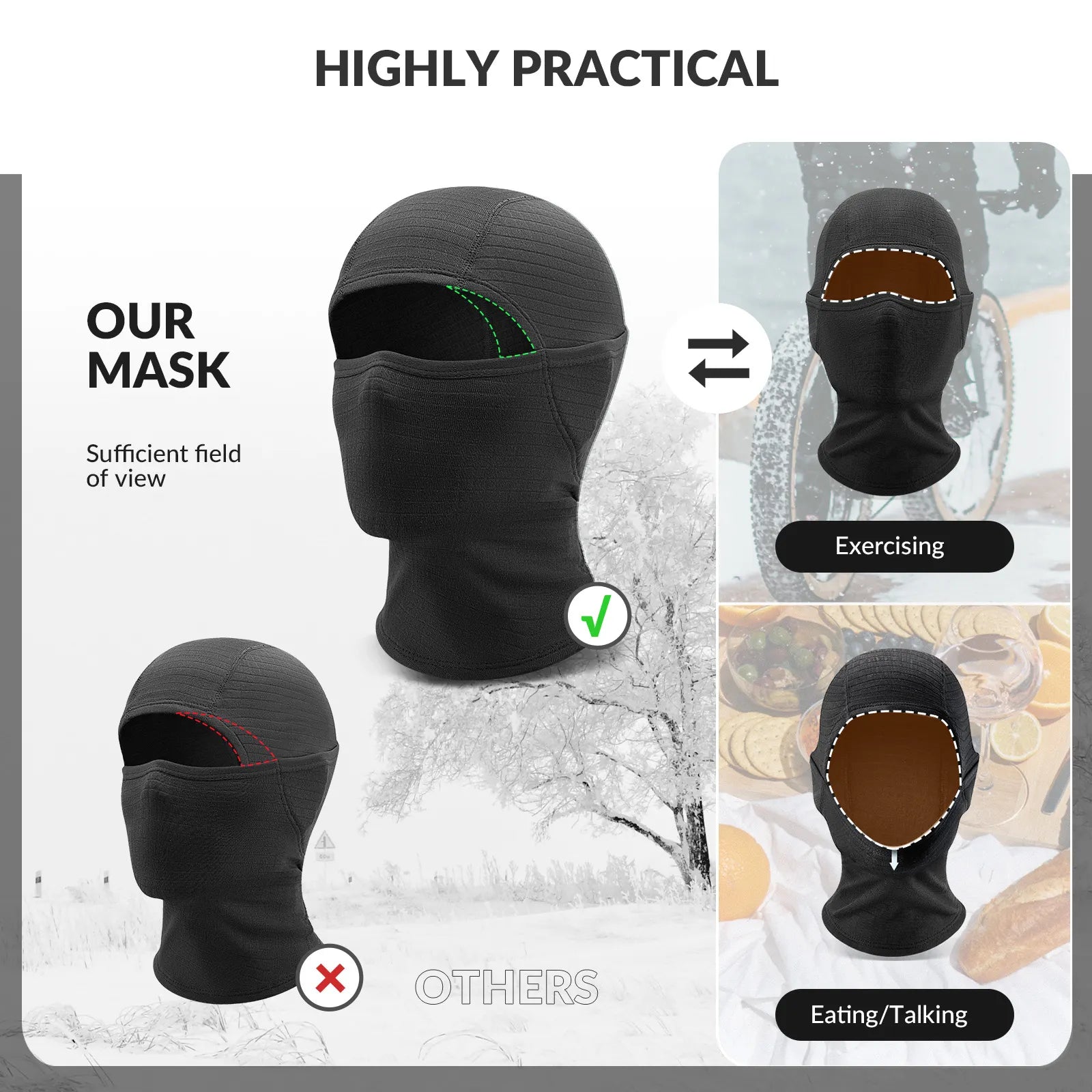 Qunature Global waffle grid hooded mask with full-face cold protection and comfortable fit, designed as a head cover for outdoor winter use.