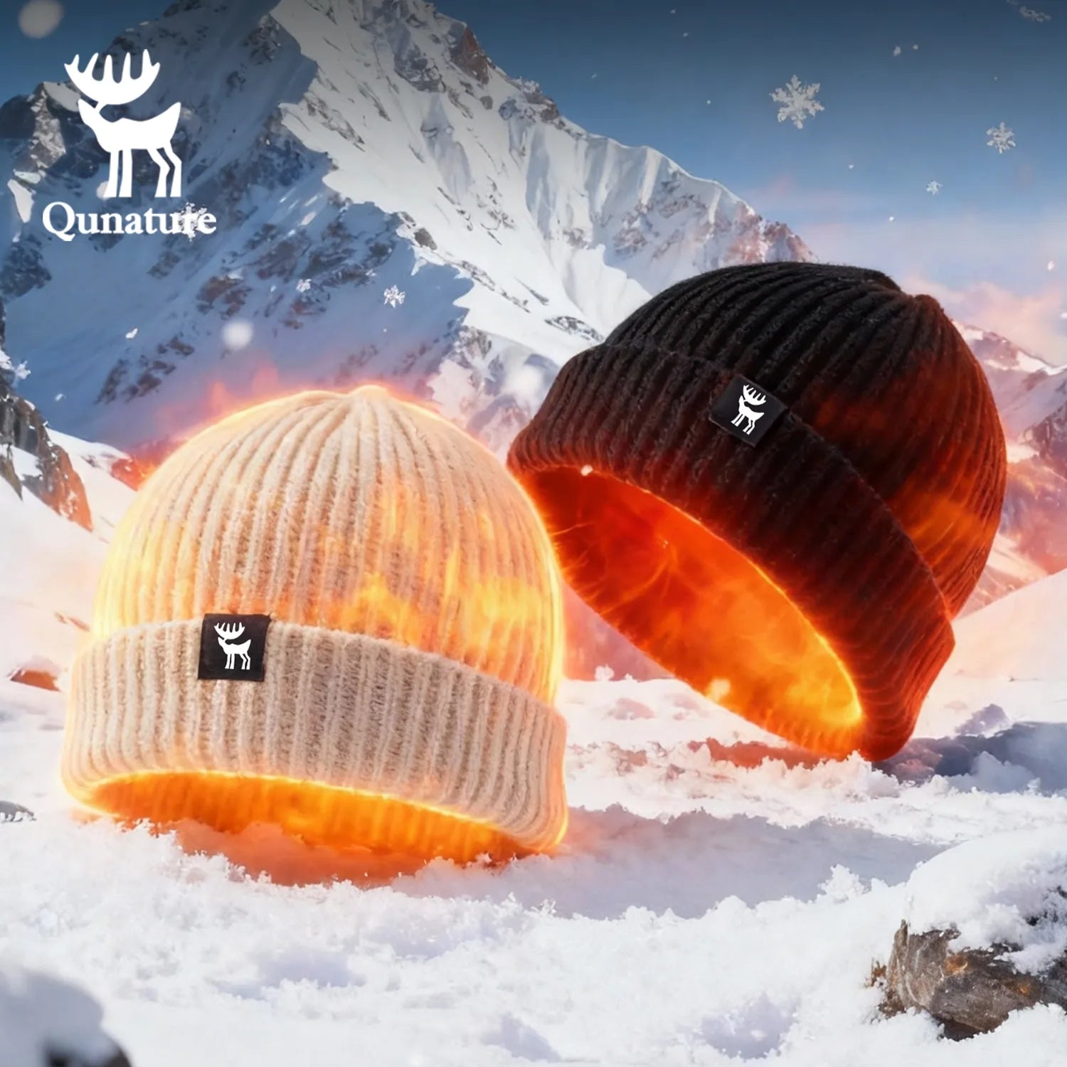Warm full-ear knitted beanie in soft knit fabric by Qunature Global, featuring a cozy design for cold weather wear.