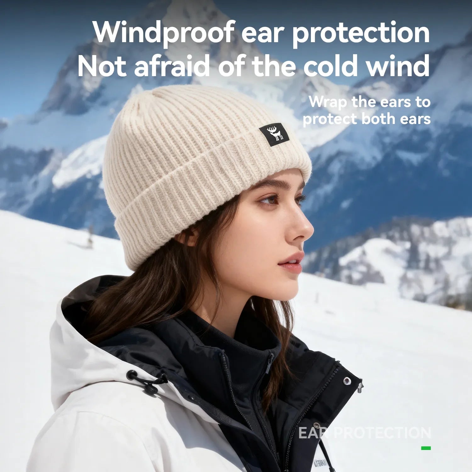 Warm full-ear knitted beanie by Qunature Global in a cozy texture, perfect for cold weather wear.