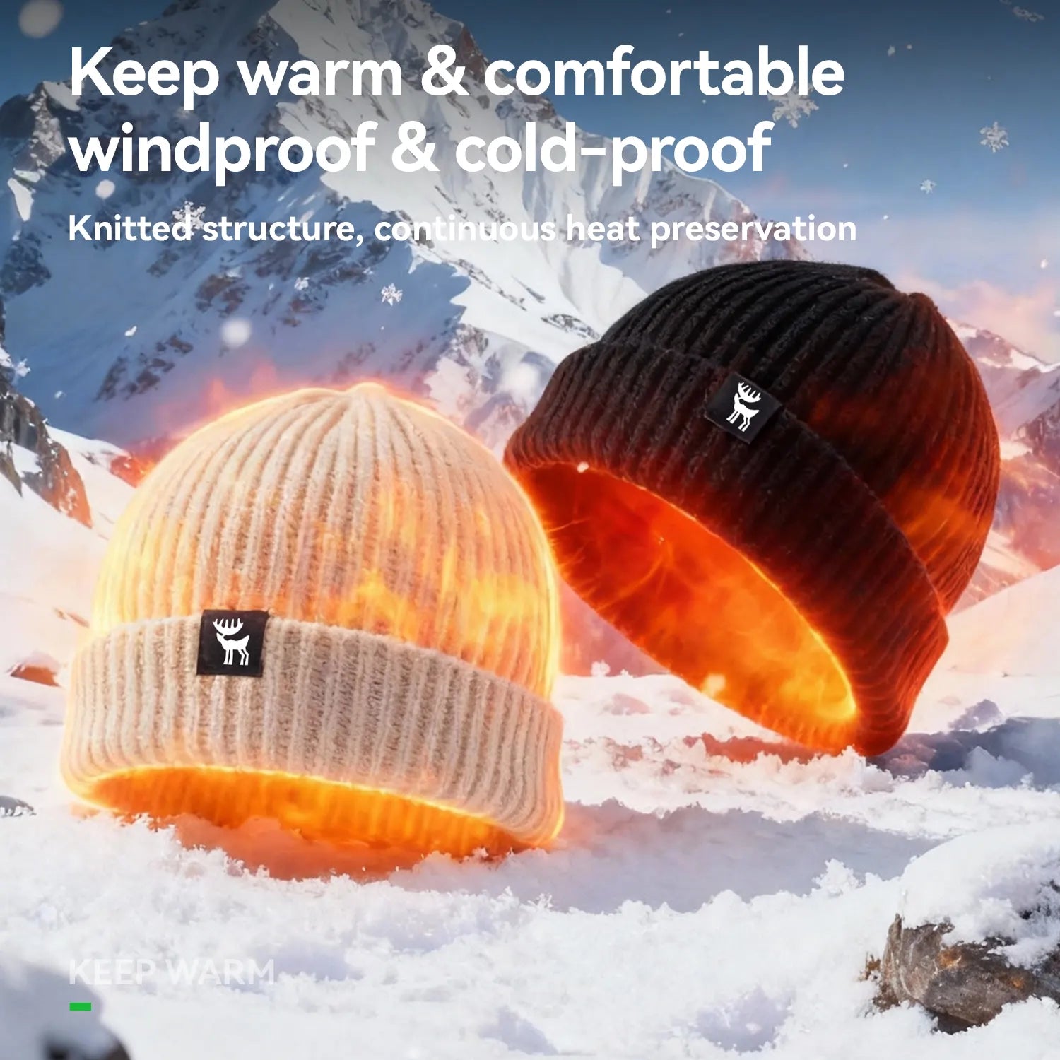 Warm full-ear knitted beanie in soft fabric by Qunature Global, showcasing a cozy design perfect for cold weather.