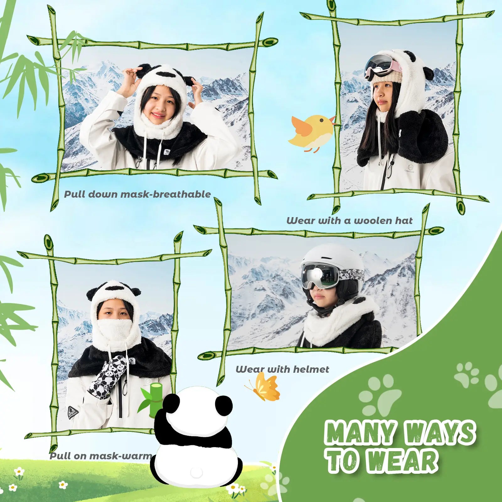 Warm panda head cover by Qunature Global featuring a soft plush panda design for kids and adults.