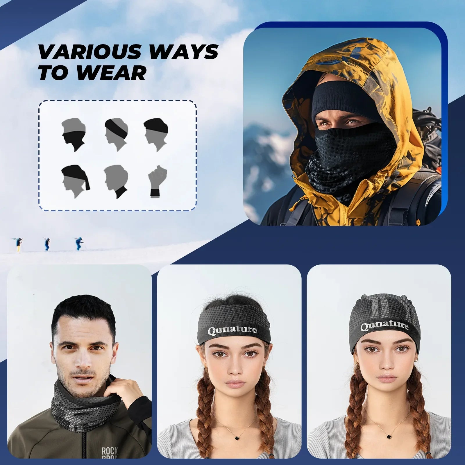 Reindeer series warm ski face mask by Qunature Global, skin-friendly and breathable head cover for winter outdoor activities.