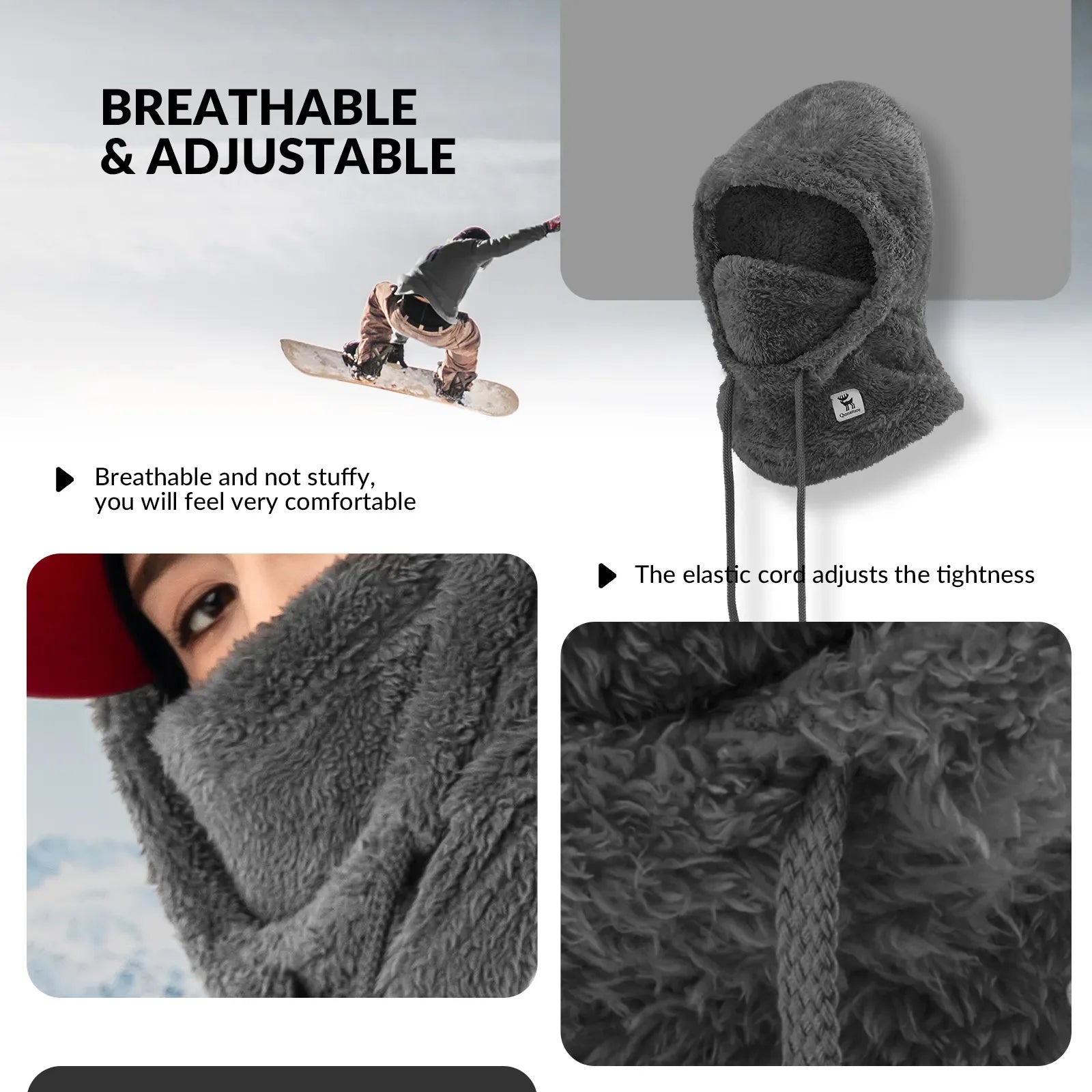 Qunature Global ski head cover with adjustable ventilation and detachable liner, designed for winter sports warmth and comfort.