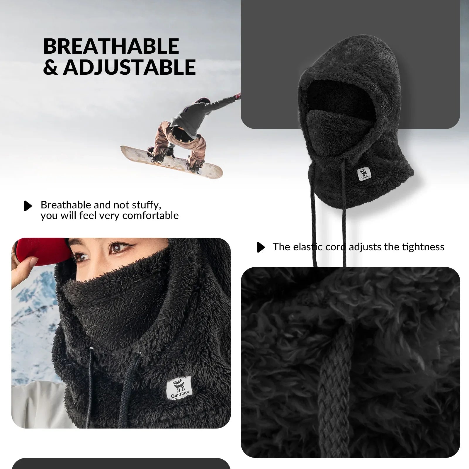Qunature Global ski head cover with adjustable ventilation and detachable liner, designed for winter sports warmth and comfort.