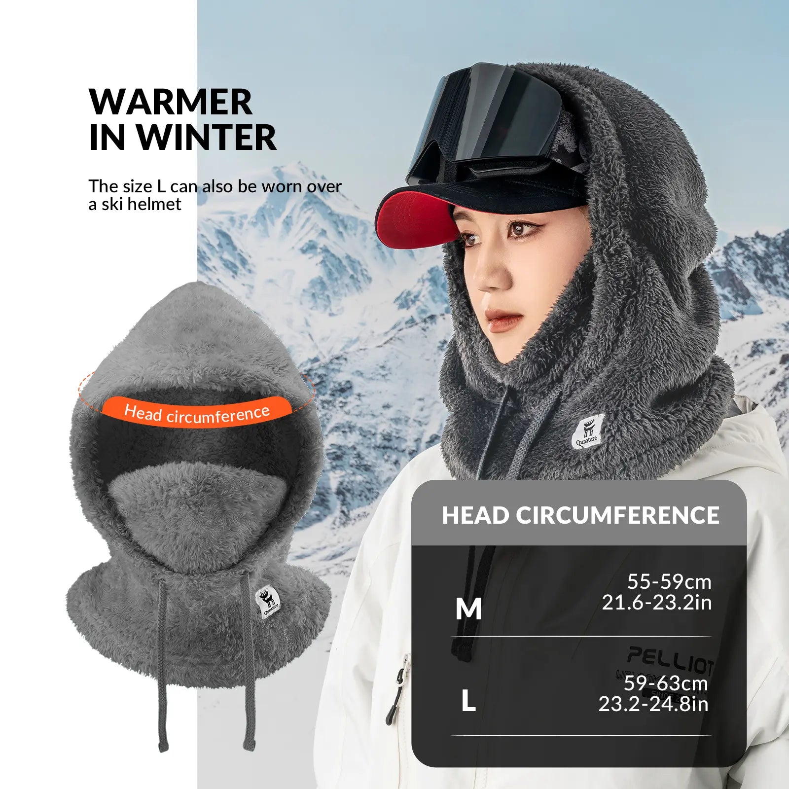 Qunature Global ski head cover with adjustable ventilation and detachable liner for winter sports warmth and comfort.