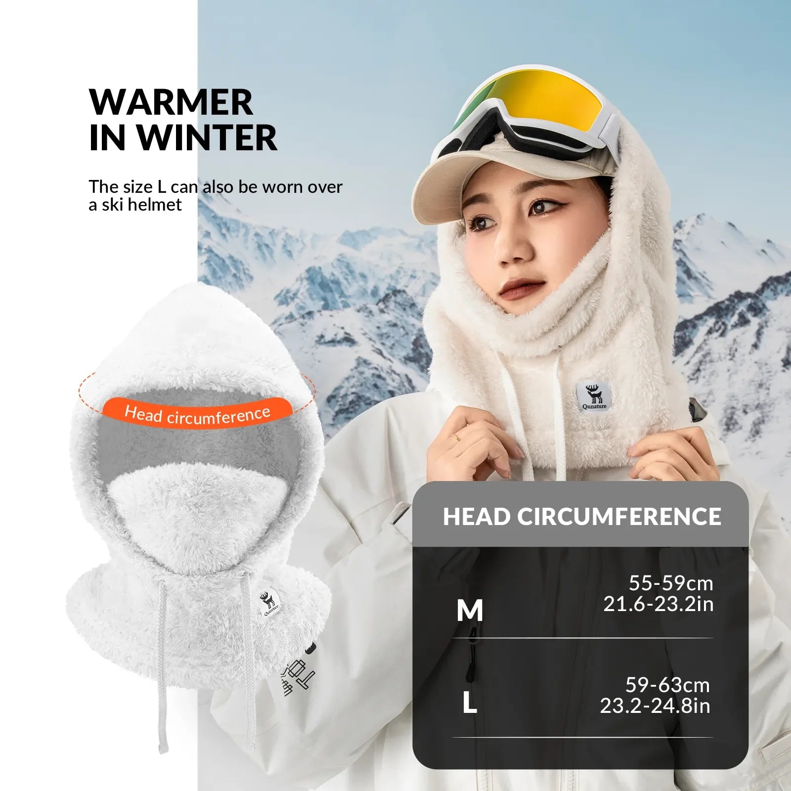 Qunature Global ski head cover with adjustable ventilation and detachable liner, designed for warmth and comfort in winter sports.