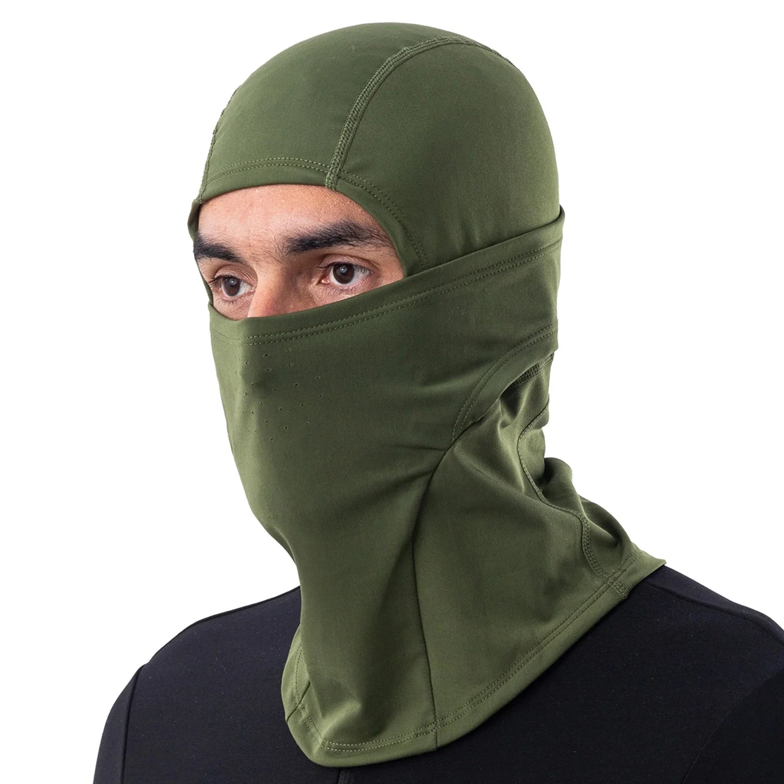 Qunature Global Lycra ski headgear with thermal mask, designed for cold-weather sports, showing a snug fit and stretchable fabric.
