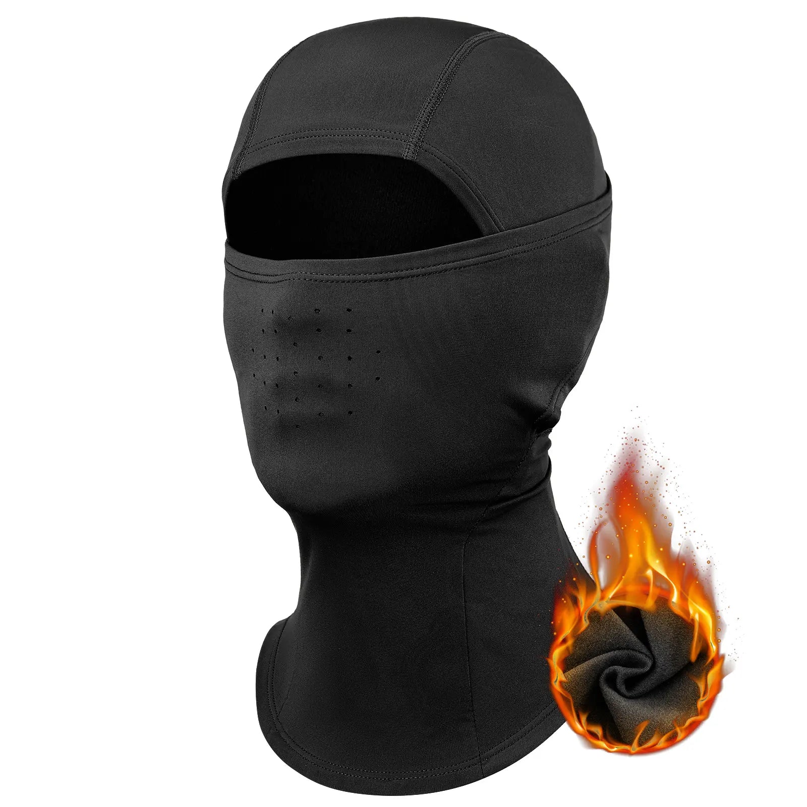 Qunature Global Lycra ski headgear with thermal mask for cold-weather sports, showing the snug fit and breathable fabric design.