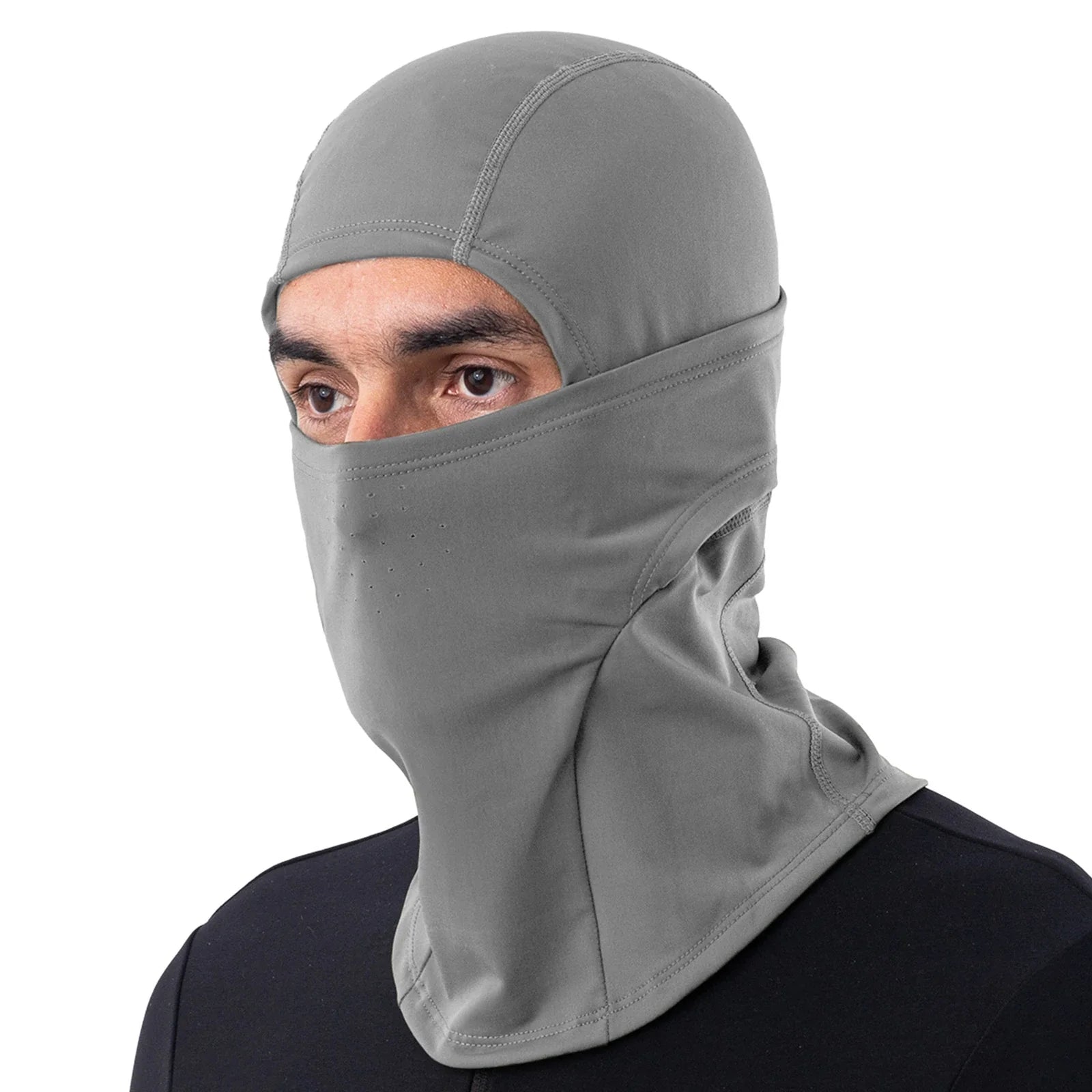 Qunature Global Lycra ski headgear with thermal mask for cold-weather sports, showing snug fit and breathable fabric design.