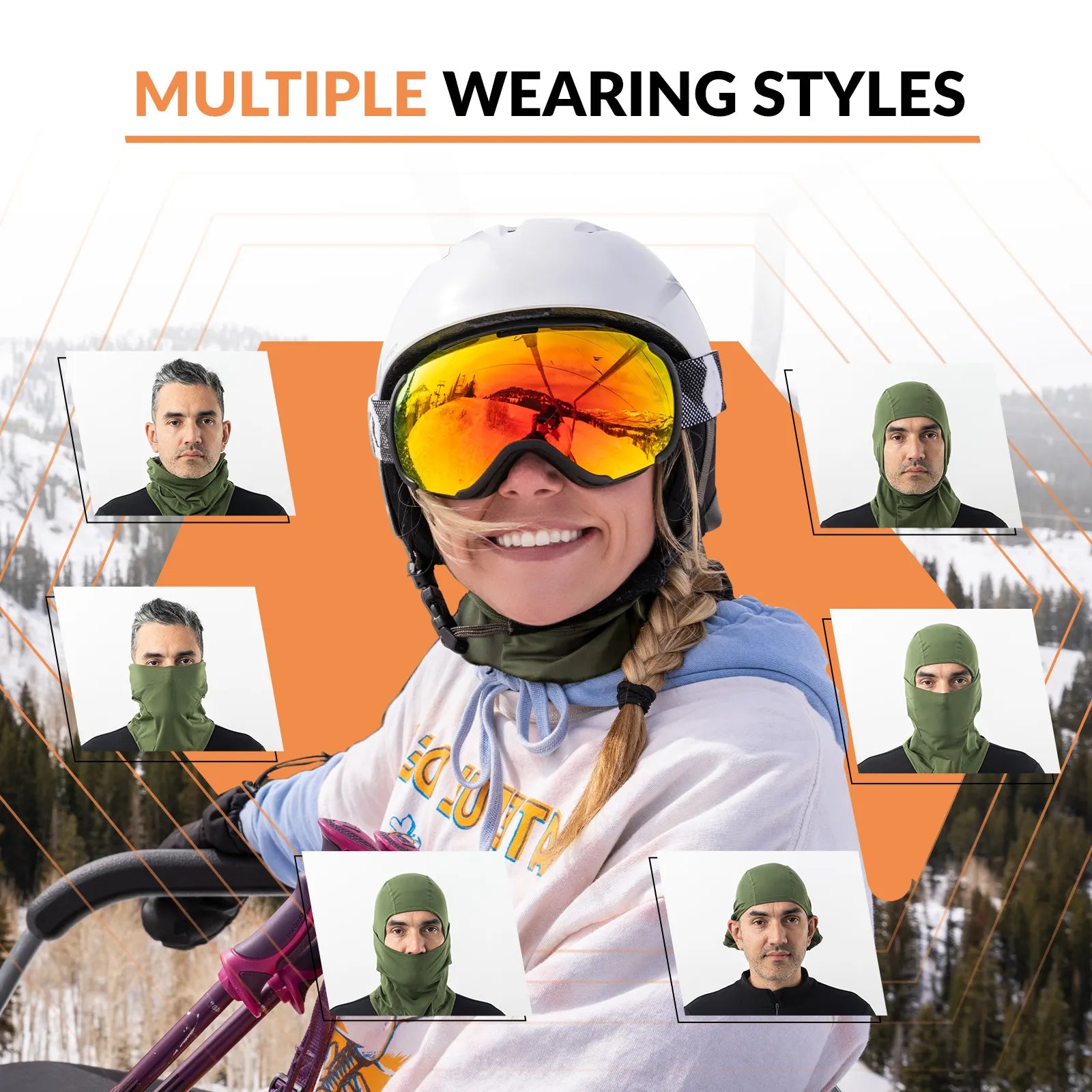 Qunature Global lycra ski headgear with thermal mask, designed for cold-weather sports, offers warmth and protection for winter activities.
