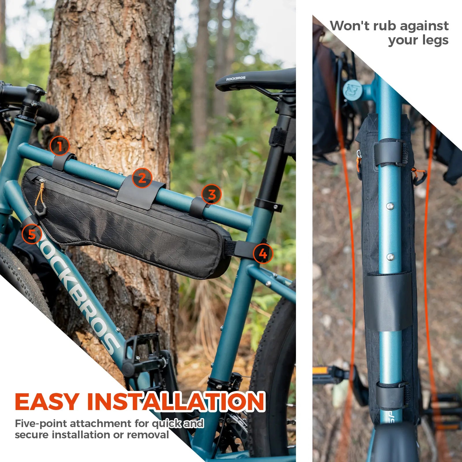 Qunature Global waterproof bikepacking down tub bag for bike frame, available in 3.5L, 4.2L, and 5L capacities.