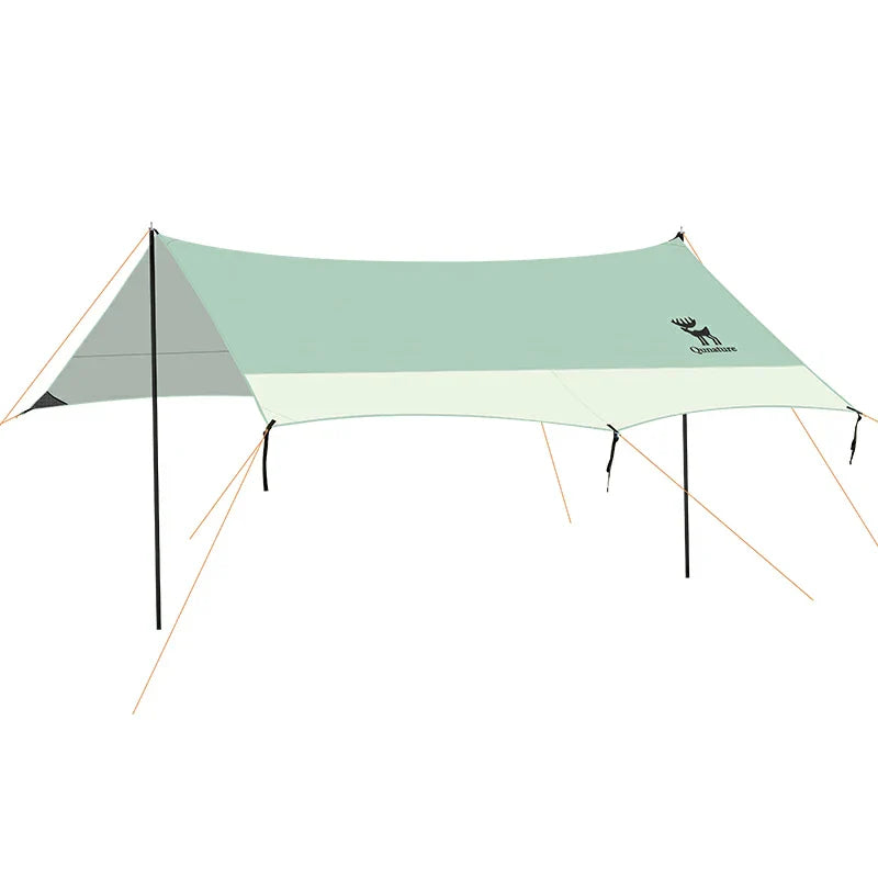 Qunature Global waterproof canopy with UPF50+ sun shelter for camping, providing shade and protection outdoors.
