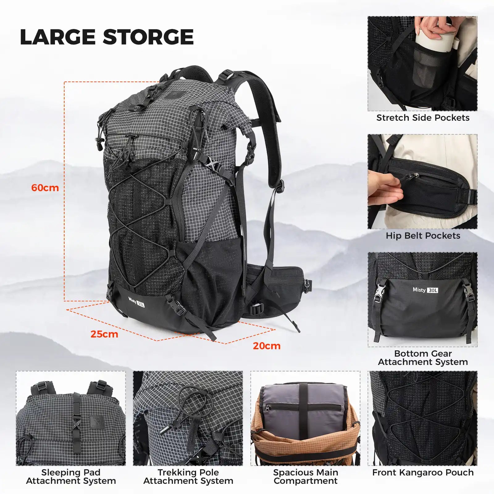 Large-capacity Hiking Backpack, Outdoor Lightweight & Waterproof Daypack, 30-35L - We The Collective