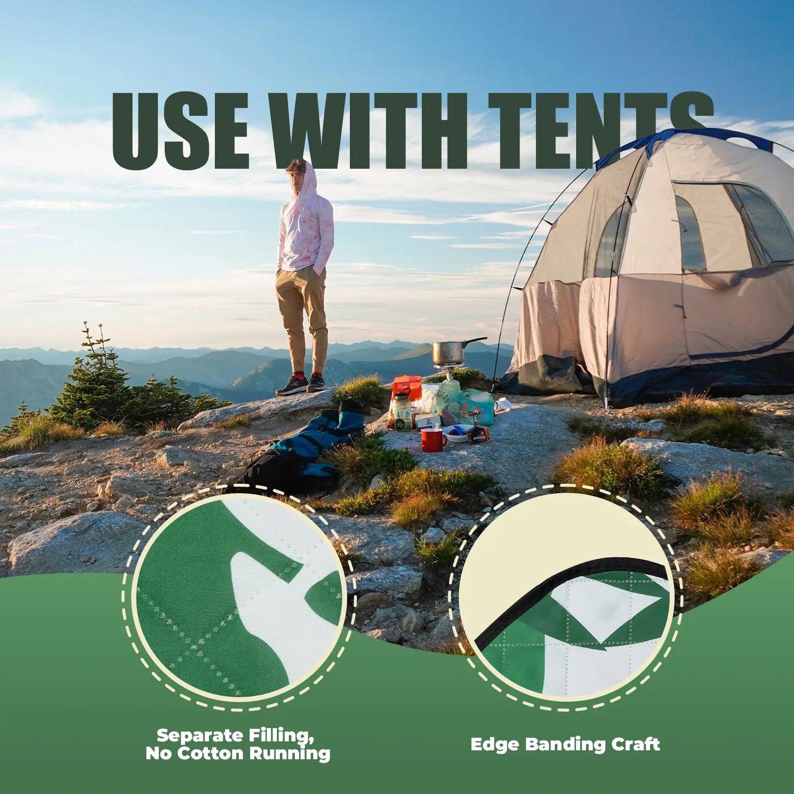 Qunature Global waterproof outdoor picnic ground mat, spacious and heat-insulating, ideal for 6-8 people during outdoor activities.