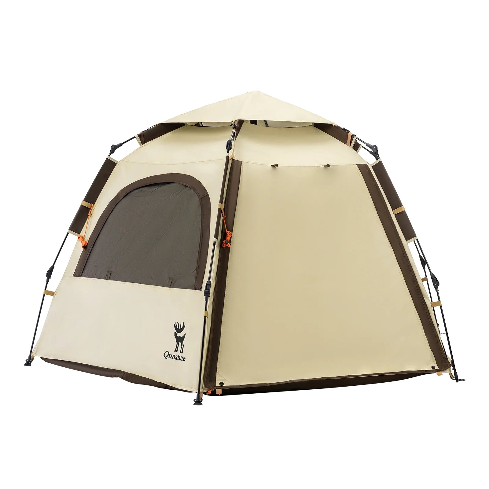 Qunature Global waterproof hexagonal tent with quick setup design and UPF50+ sun protection, lightweight for camping and outdoor use.
