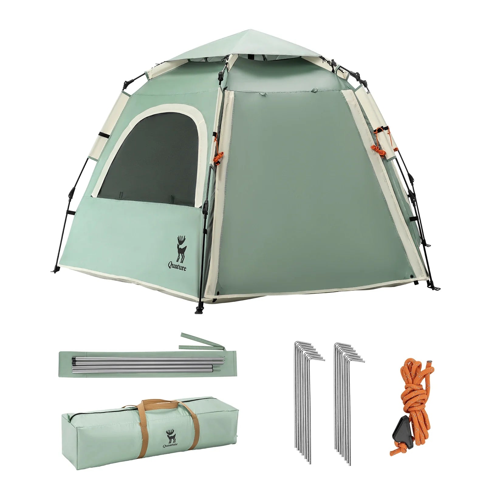 Qunature Global waterproof hexagonal tent with quick setup, lightweight design, and UPF50+ sun protection for outdoor camping.