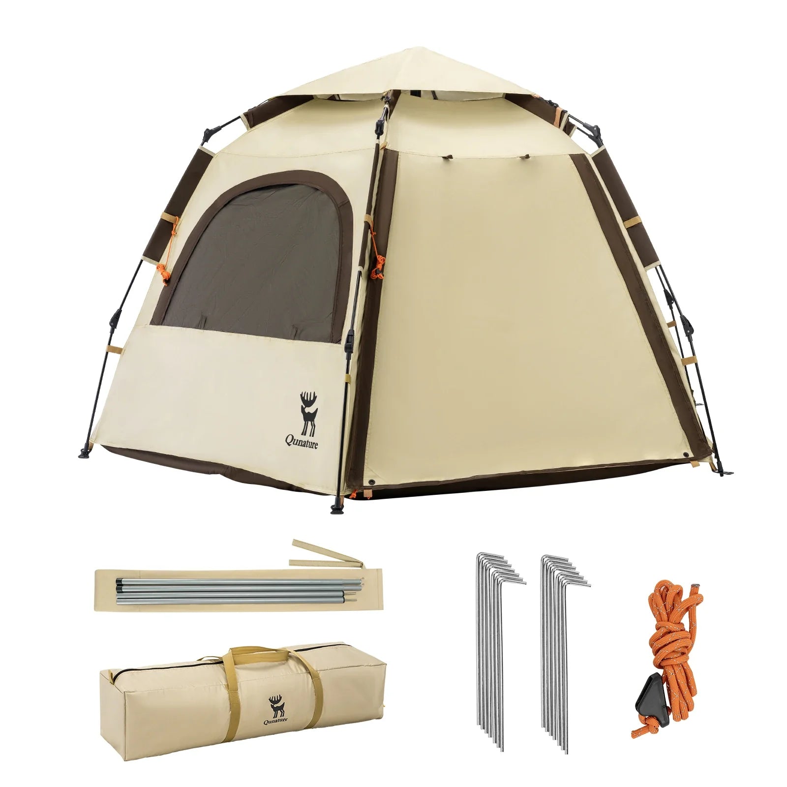Qunature Global waterproof hexagonal tent with quick setup, UPF50+ sun protection, lightweight and suitable for outdoor camping.
