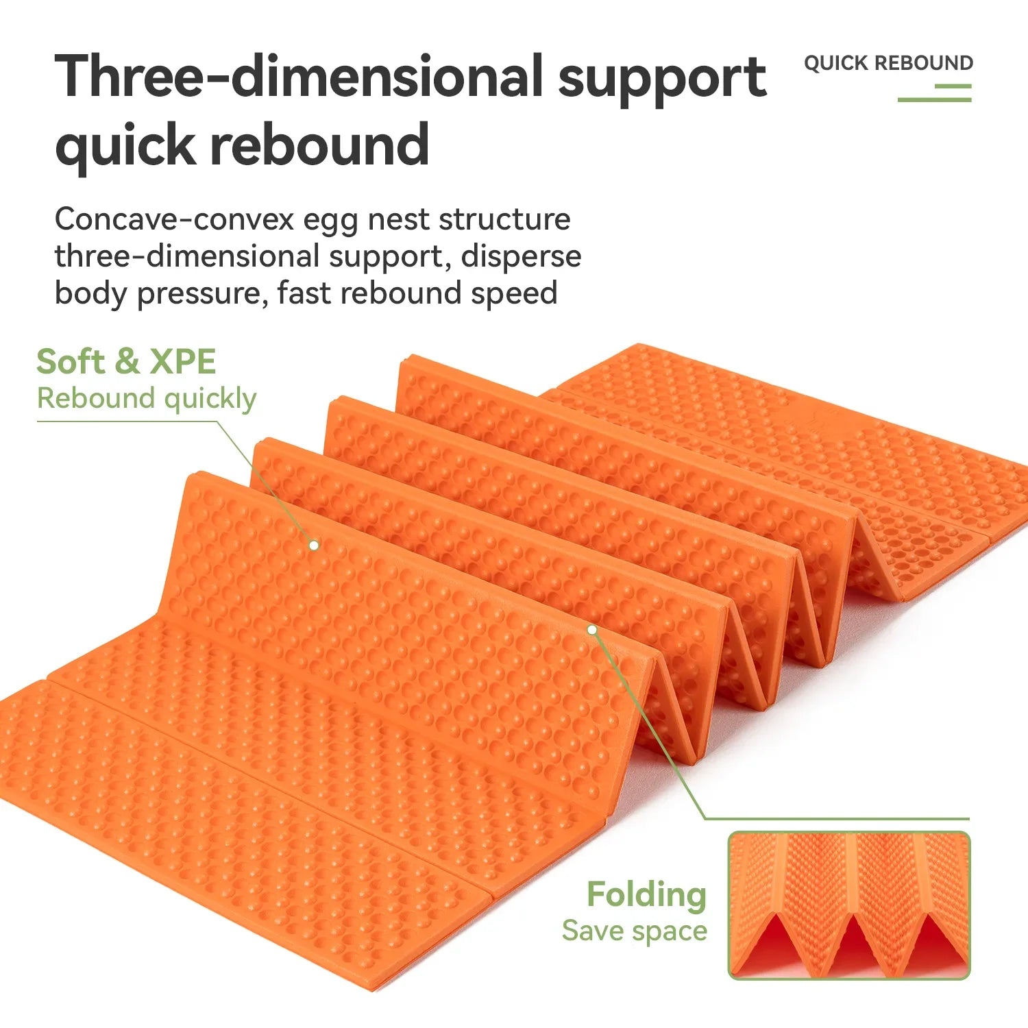 Qunature Global ultralight folding sleeping pad, waterproof, designed for camping and hiking, showing texture and color.
