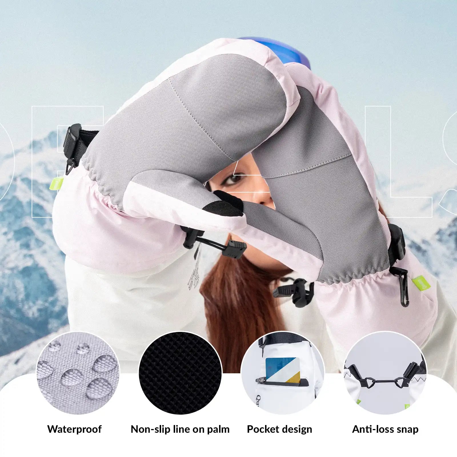 Qunature Global waterproof thermal ski gloves with windproof double-layer insulation and touchscreen fingertips.