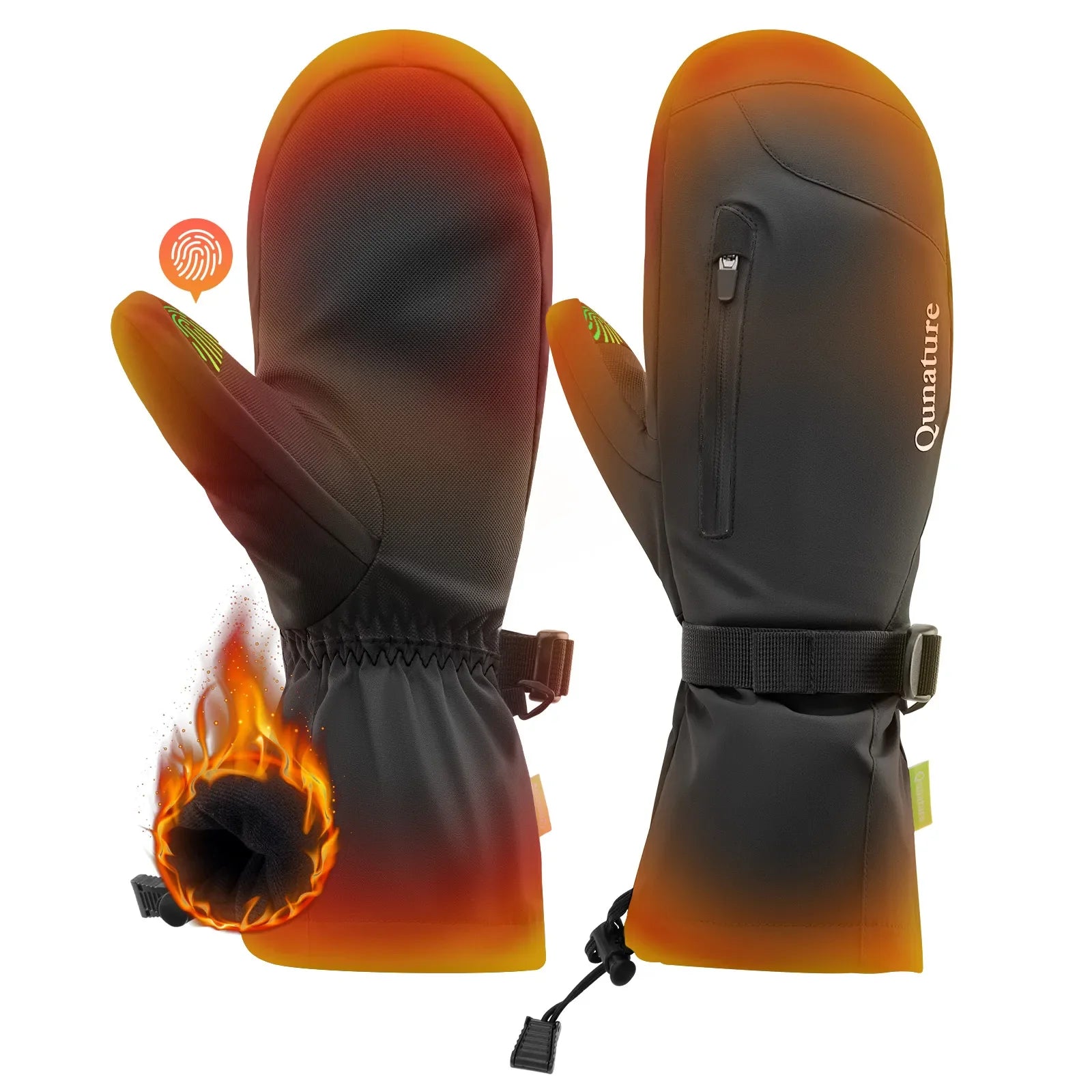 Qunature Global windproof full-palm ski gloves with touchscreen grip, insulated for warmth and protection during winter sports.
