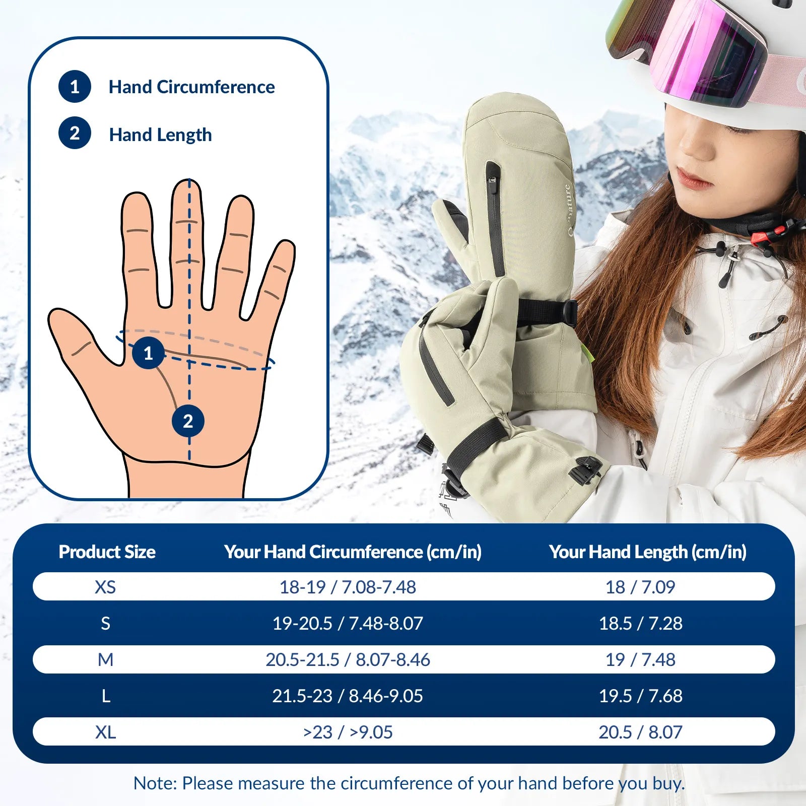 Qunature Global windproof full-palm ski gloves with touchscreen grip, insulated for warmth and durability during winter sports.