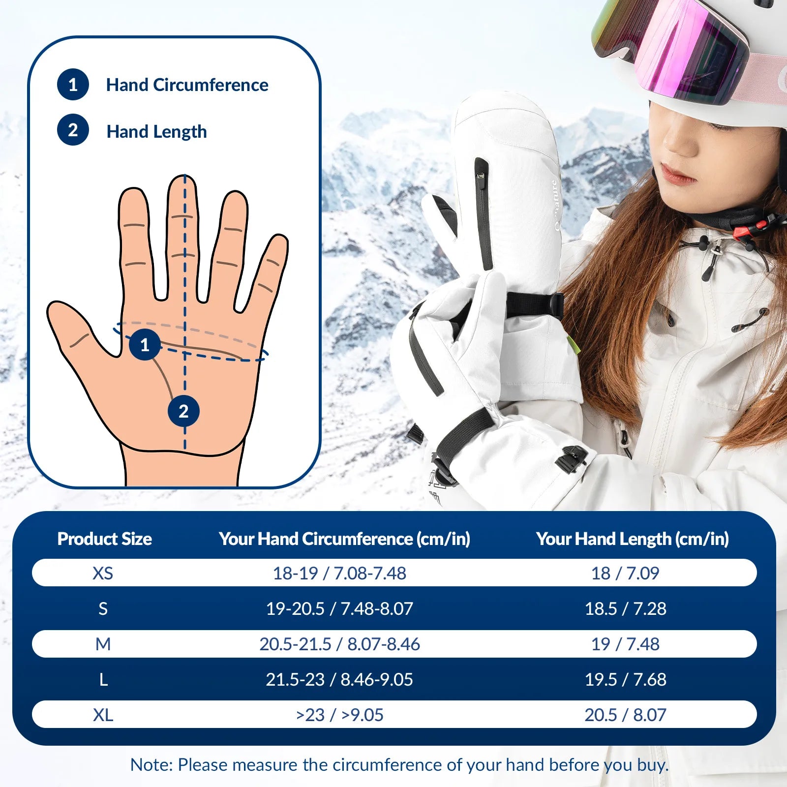 Qunature Global windproof full-palm ski gloves with touchscreen grip, insulated for warmth and protection during winter sports.