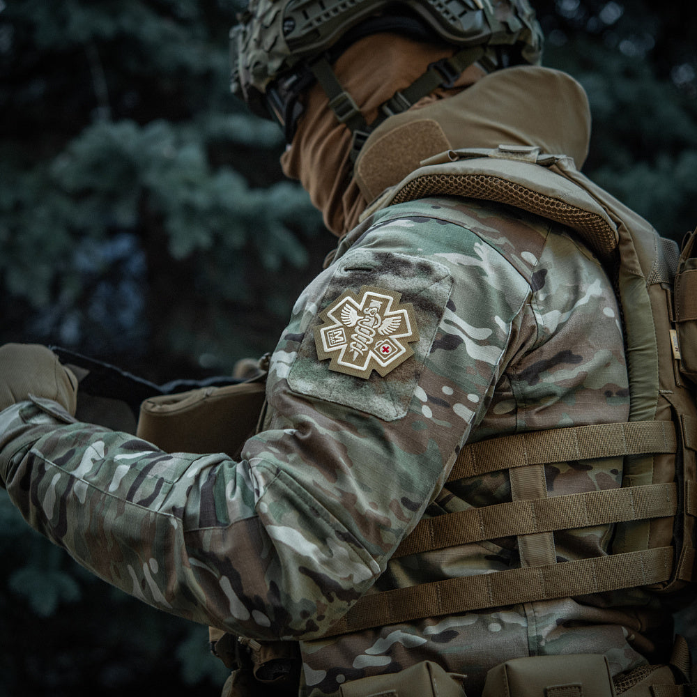 M-TAC Paramedic embroidered patch featuring a detailed medical design on a durable fabric background.