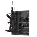 SFT2 Tactical black wall rack system featuring 5 panels and attachments for versatile storage solutions.