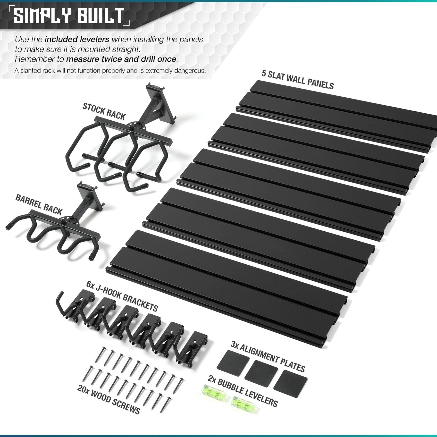SFT2 Tactical wall rack system featuring five panels and attachments for versatile storage and organization solutions.