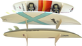 Rado Racks THE EXHIBITOR surfboard wall rack holding multiple colorful surfboards for easy wall storage