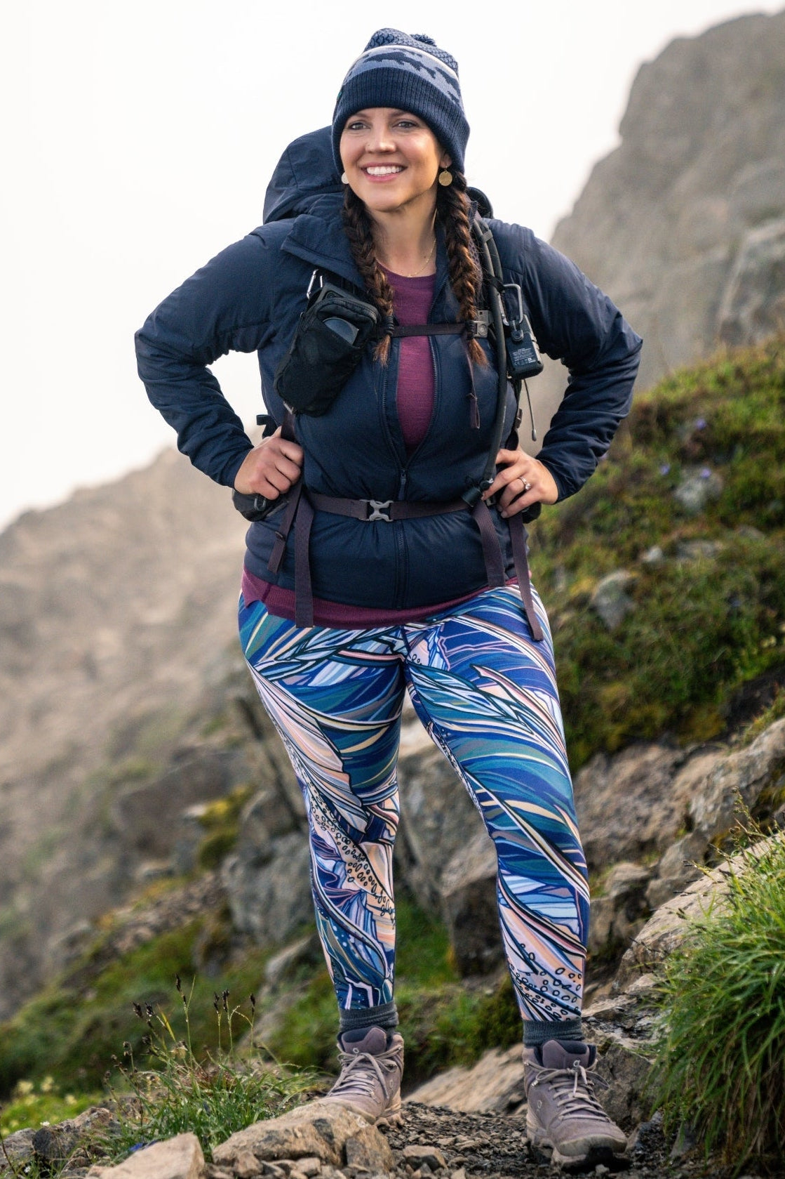 Colorful rainbow ridge high-waisted leggings from FisheWear, featuring a vibrant pattern and comfortable fit.