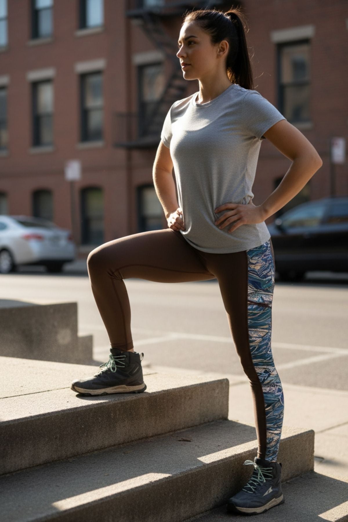 FisheWear Rainbow Ridge Pocket Leggings featuring a colorful rainbow ridge pattern and convenient side pockets.