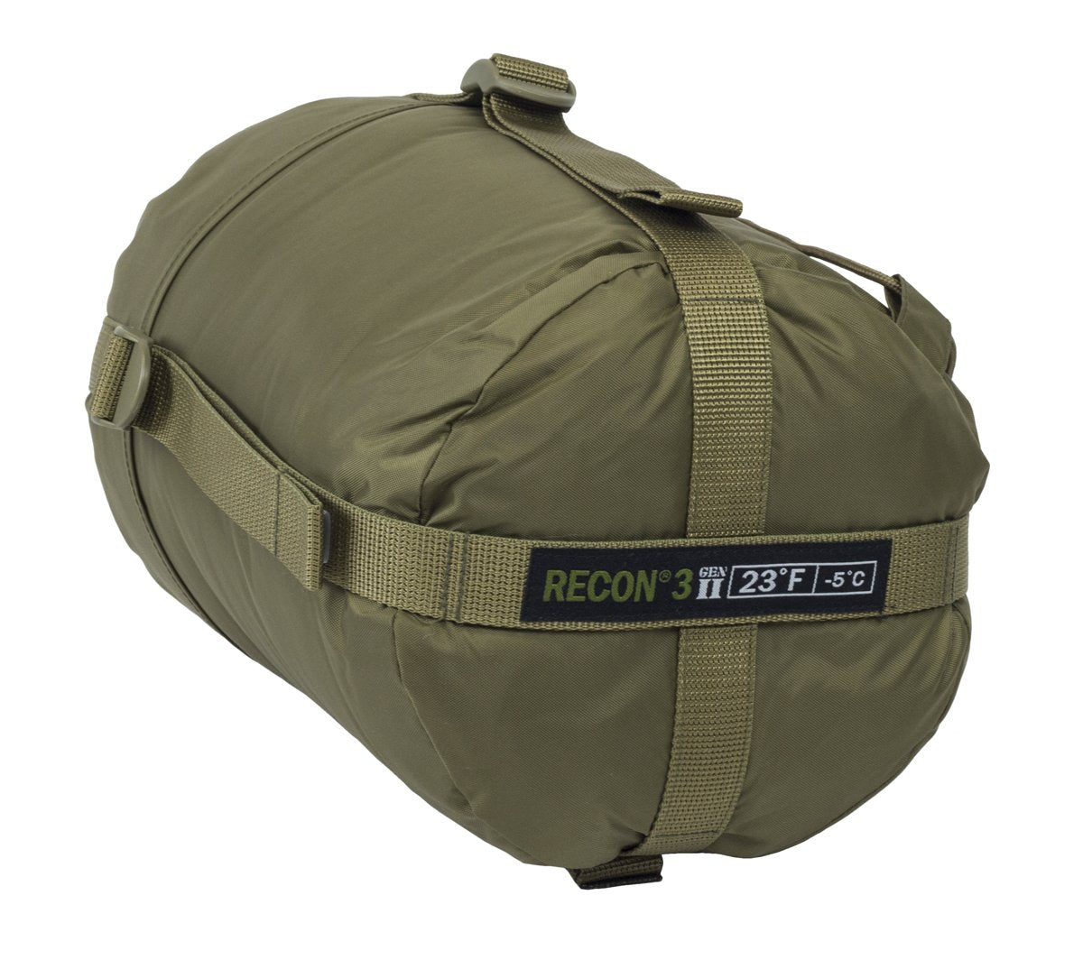 Recon 3 sleeping bag by Elite Survival Systems, shown in a compact, insulated design rated for 23°F outdoor camping and cold weather.