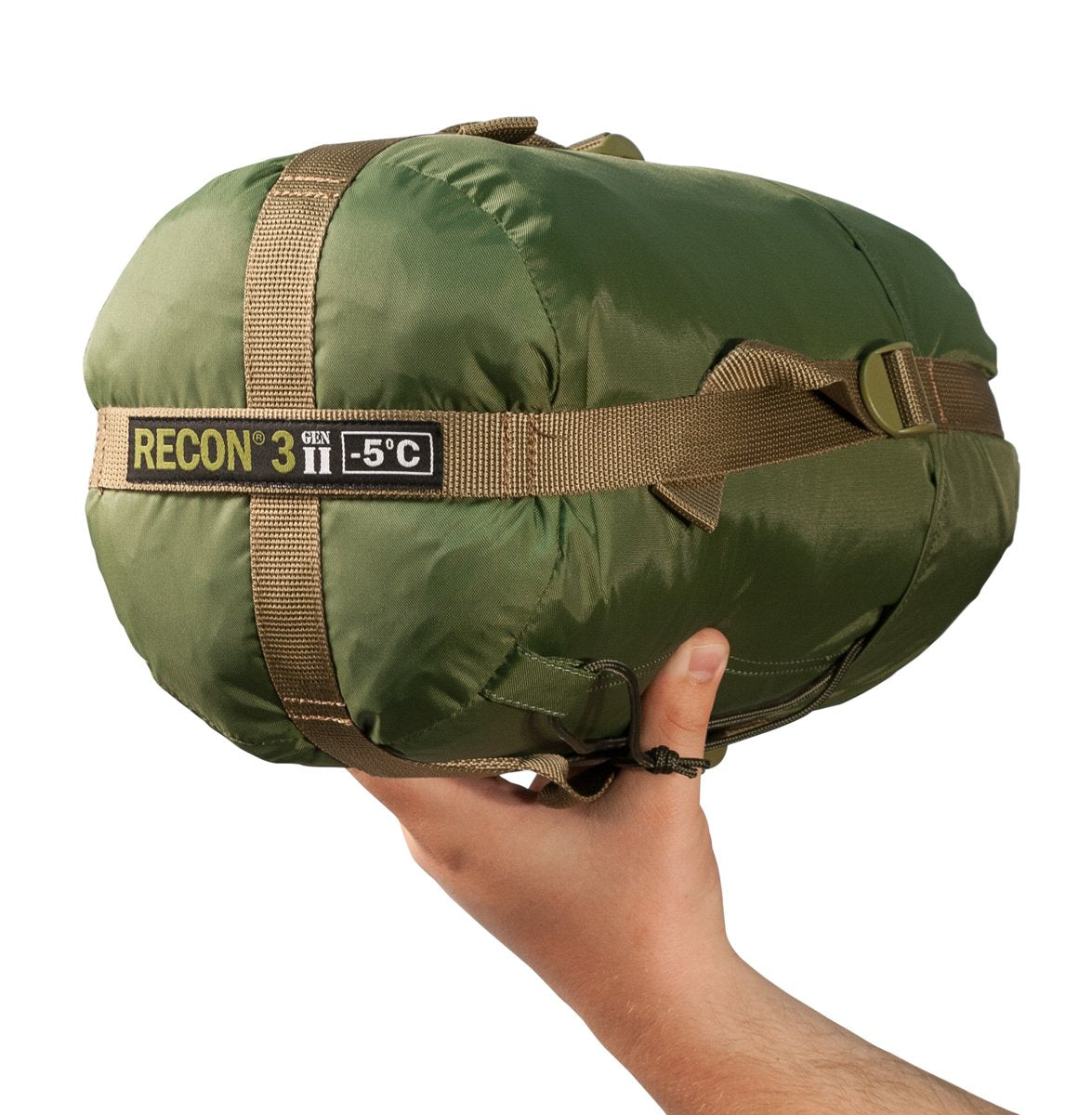Elite Survival Systems Recon 4 sleeping bag held open, showing its insulated design for cold weather camping, rated to 14°F.