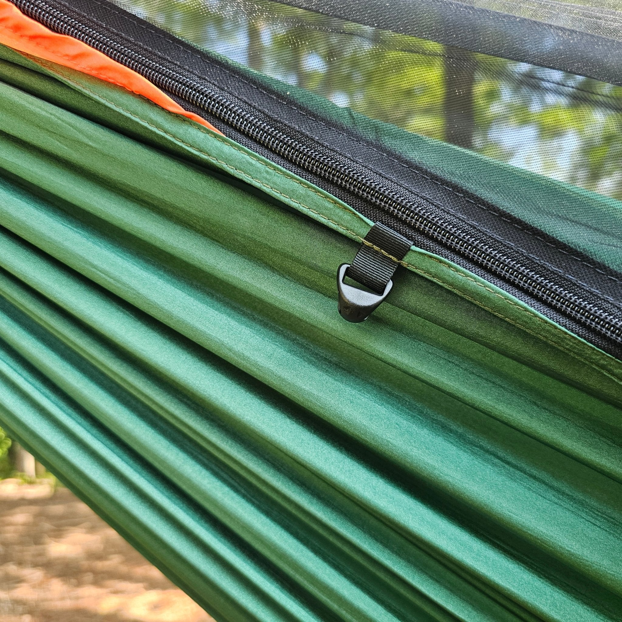 Rem Hammock Complete Sleep System with bug net, cinch buckles, ridgeline organizer, underquilt clips, and Hanging High Hugger straps.