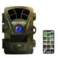 Rexing trail camera with smartphone app interface on a white background