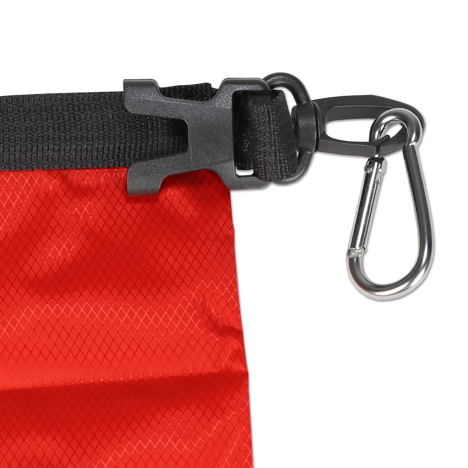 Mini personal dry bag made of ripstop material with a carabiner, ideal for outdoor activities and water protection.