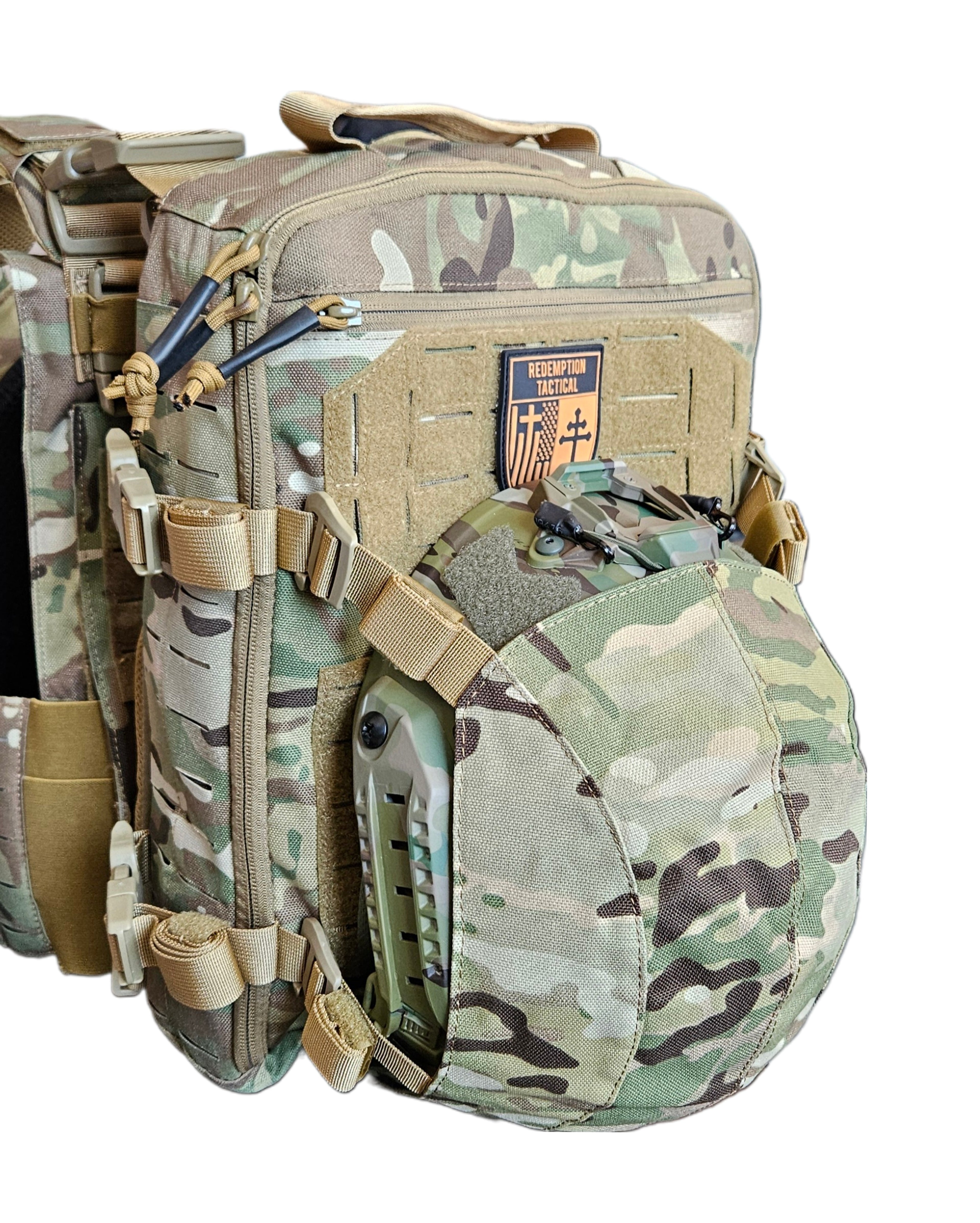 Redemption Tactical® Crusader Flatpack Plate Carrier Bag in tactical black with adjustable straps and modular design.