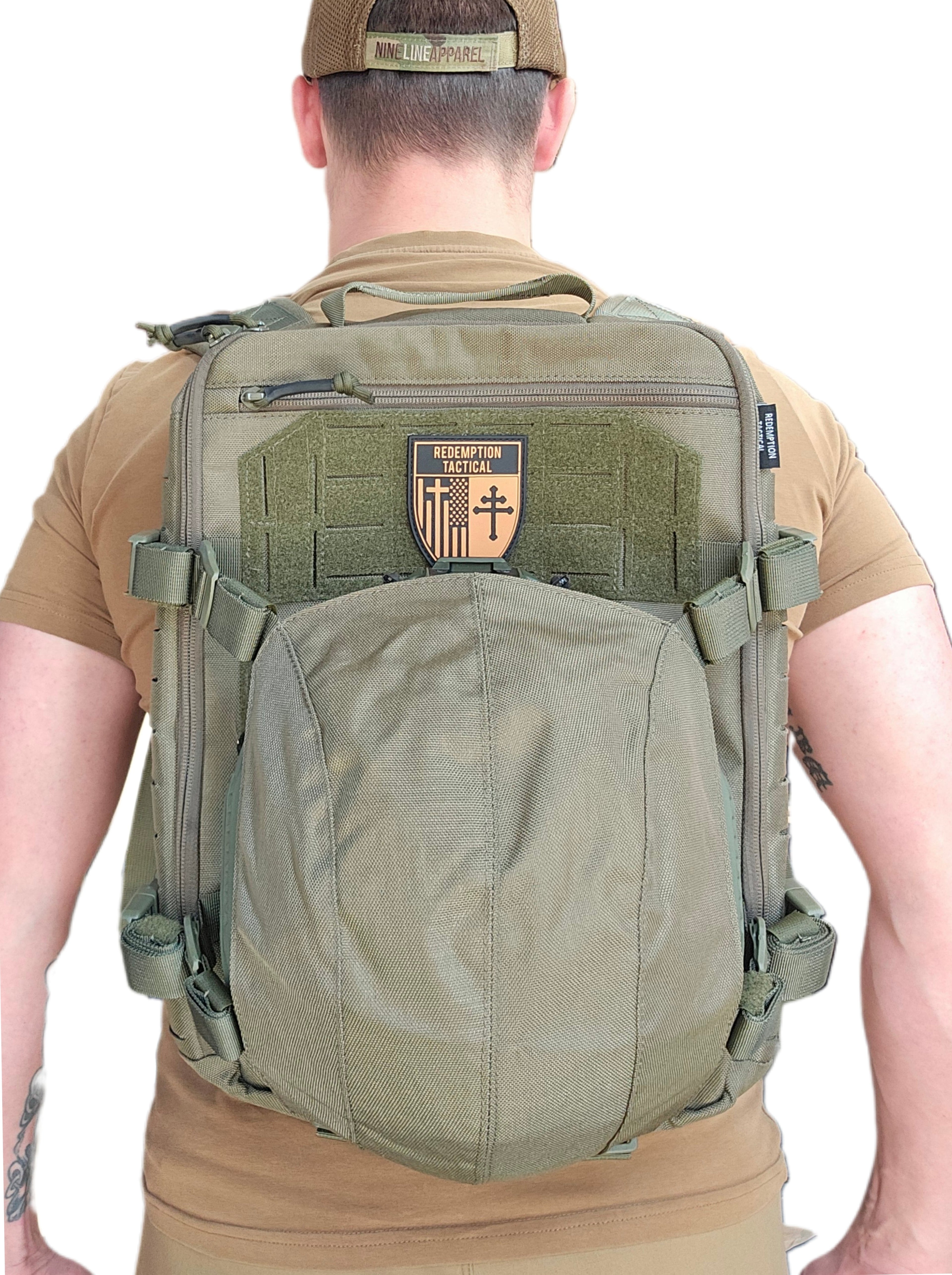 Redemption Tactical® Crusader Flatpack Plate Carrier Bag in tactical black with adjustable straps and multiple compartments.