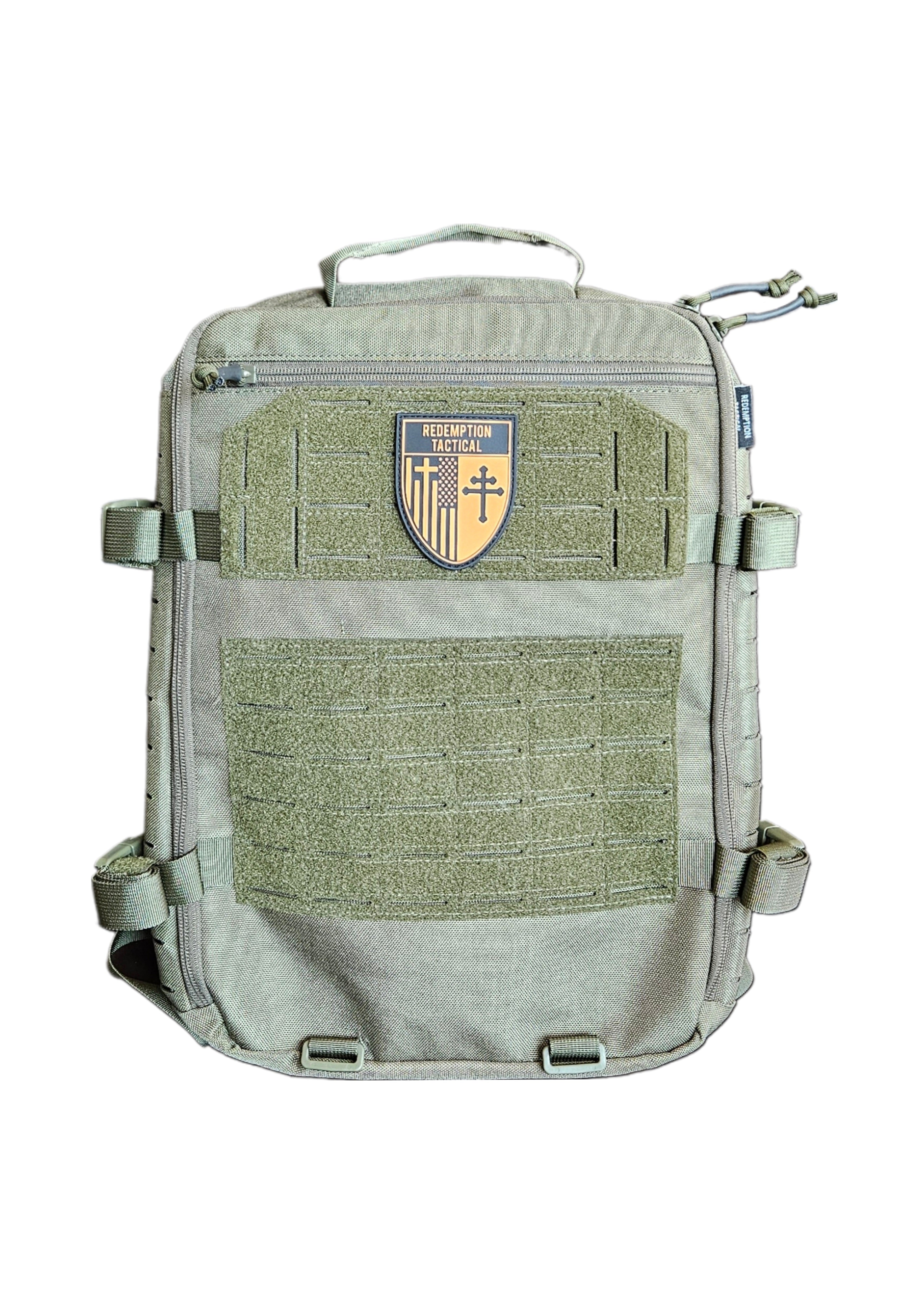 Redemption Tactical Crusader Flatpack Plate Carrier Bag in tactical black with adjustable straps and multiple compartments.