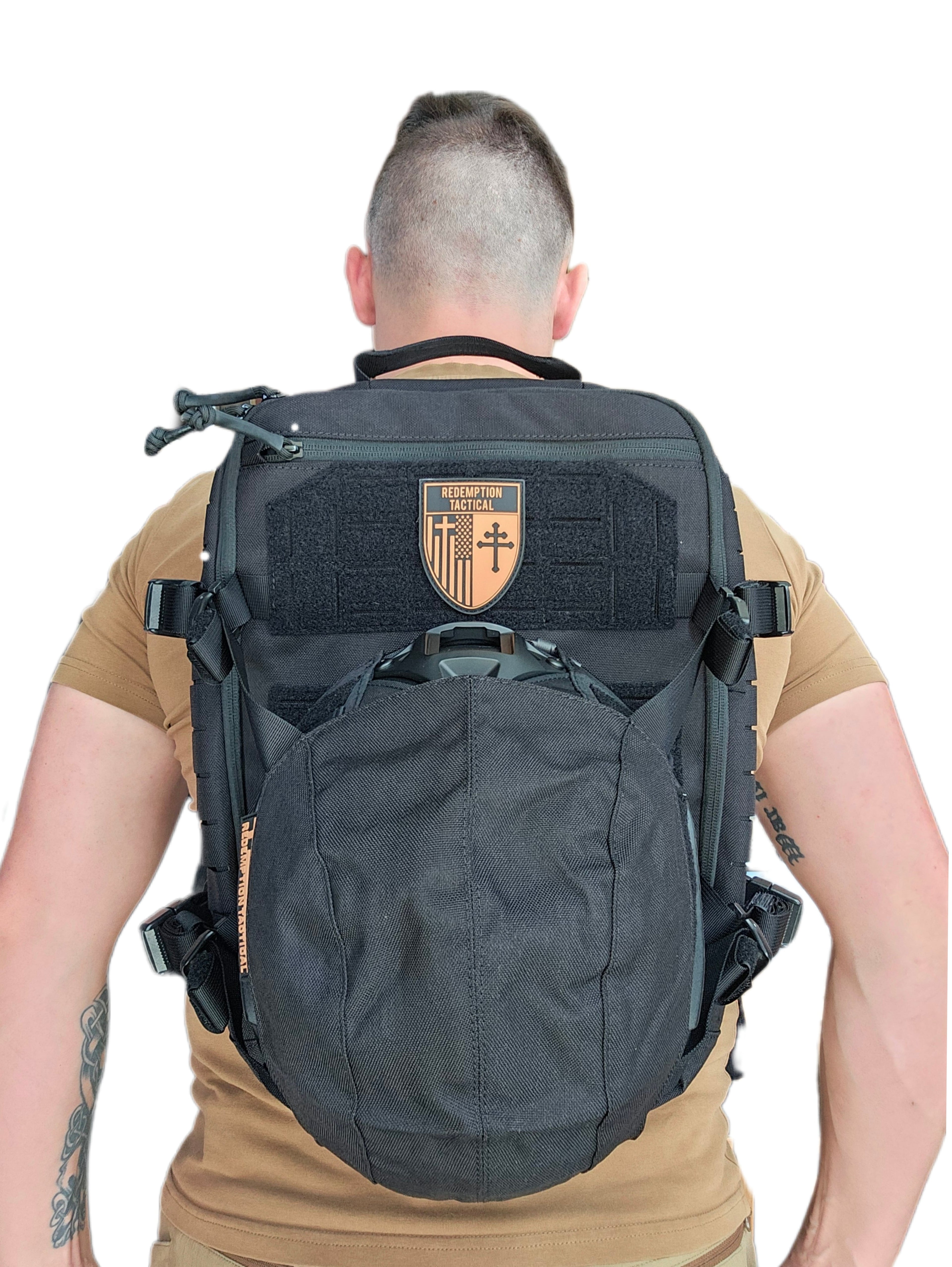 Redemption Tactical® Crusader Flatpack Plate Carrier Bag in military green with adjustable straps and multiple compartments.