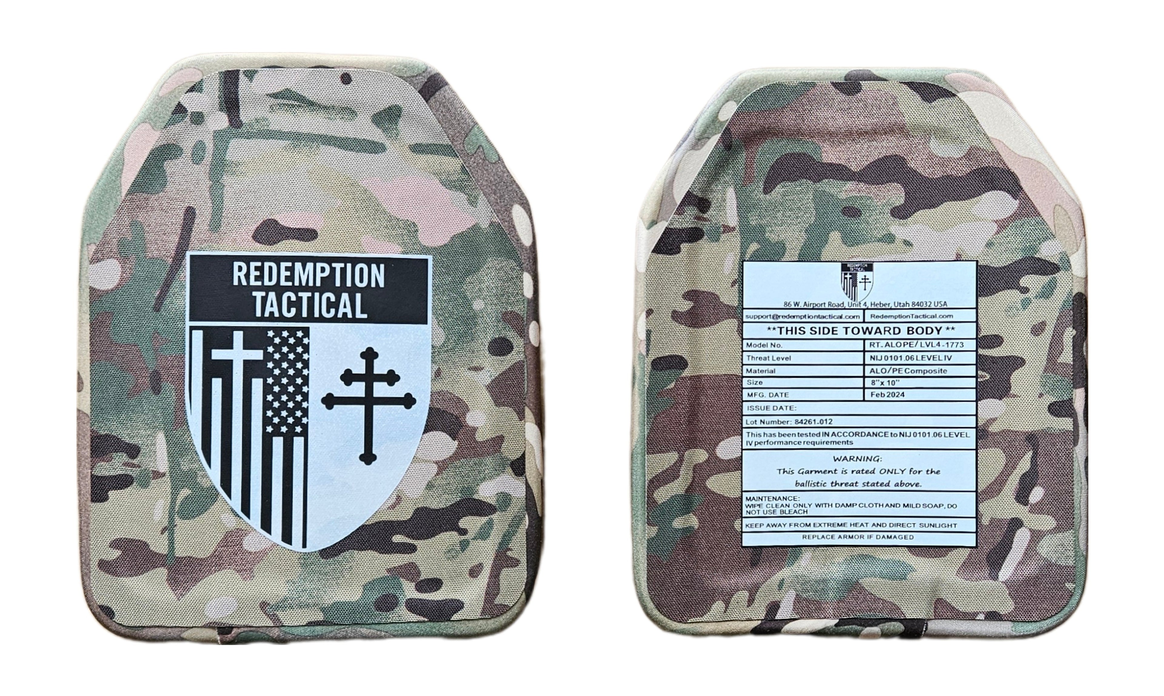 Pair of Redemption Tactical Level IV Recon 2.0 armor plates with a compatible 8x10 vest carrier, designed for ballistic protection.