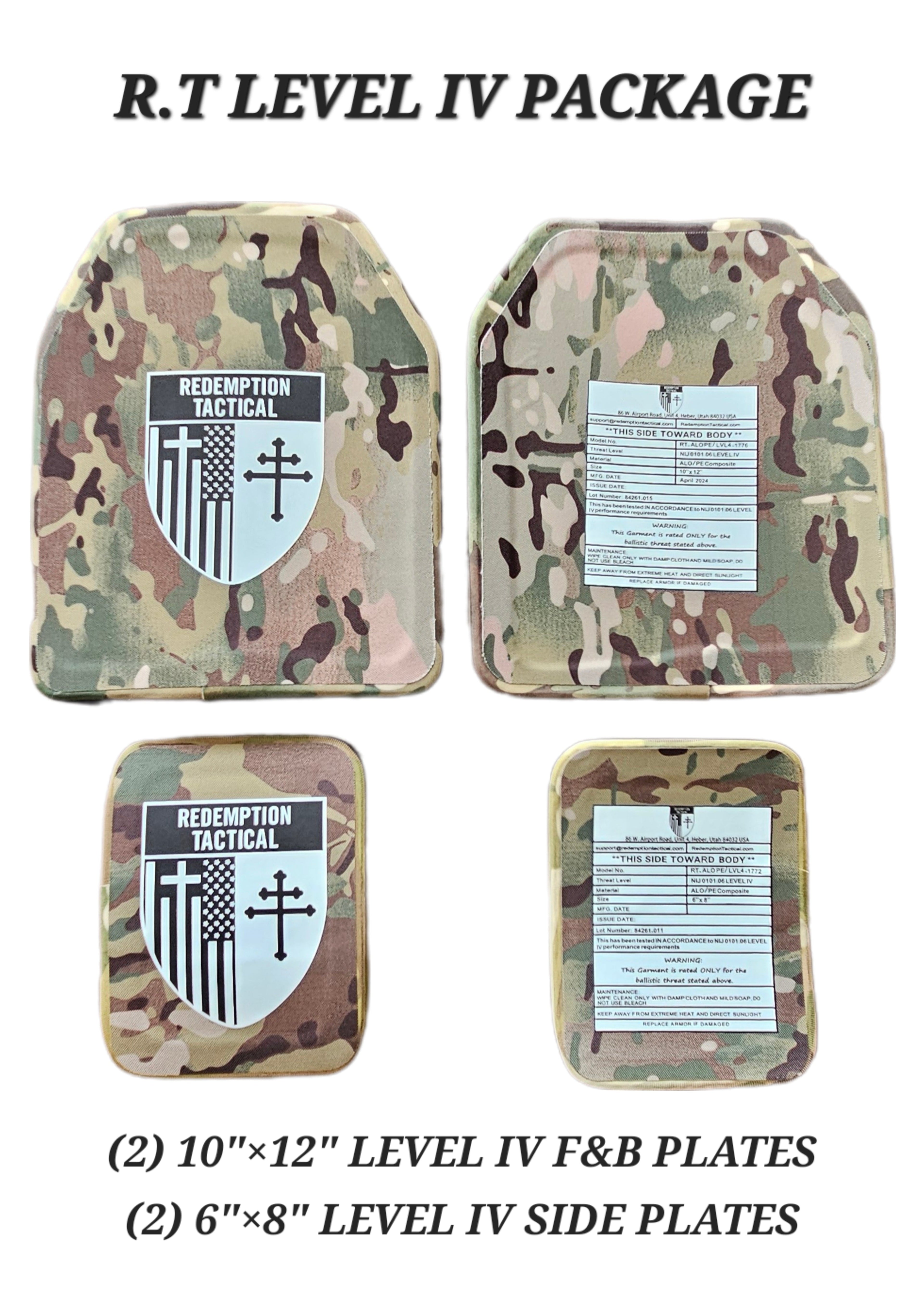 Redemption Tactical CRUSADER 2.0® V4 ARMOR FULL KIT COMBO PACKAGE LIGHTWEIGHT LEVEL IV  (2) 10x12 Front/Back Plates (2) 6x8 Side Plates (Level IV) - We The Collective